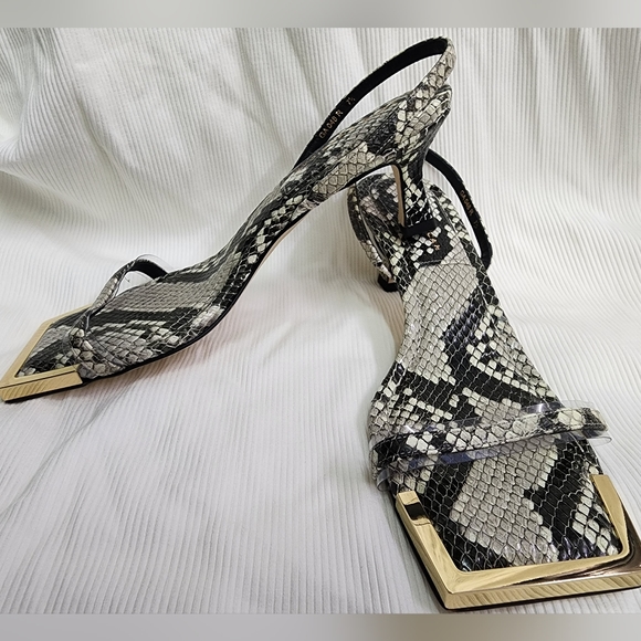 GOOD American Python Stone Square Toe Kitten Heel- Size 7.5 - Picture 2 of 9